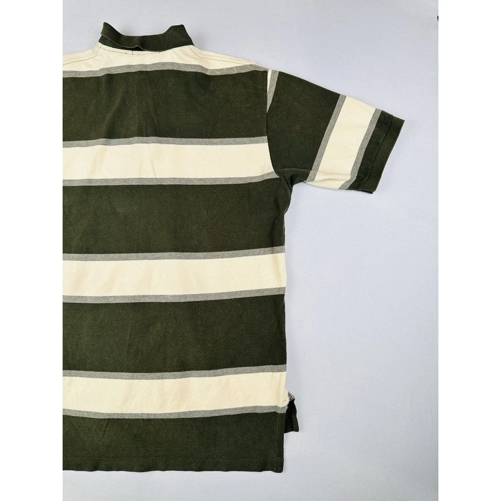 Vintage Polo Ralph Lauren Striped Rugby Polo Shirt Olive Cream Adult L Cotton